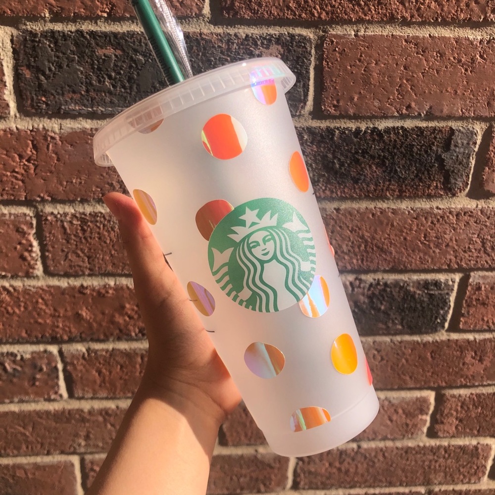 Custom holographic dots Starbucks cup
